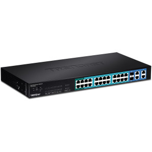 TRENDnet TPE-224WS 28-Port Managed Fast Ethernet PoE+ Switch, 2x shared Gigabit ports (RJ-45 or SFP), rack mountable